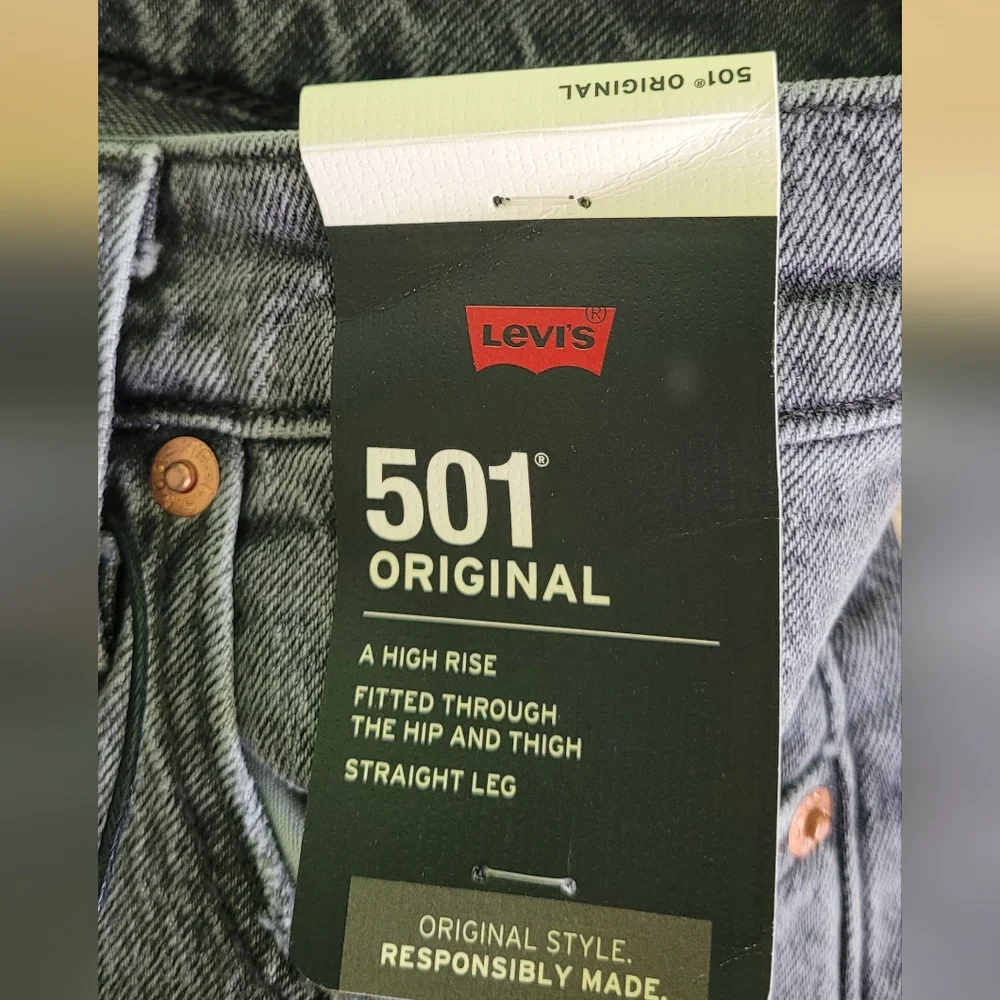 Levi's Womens 501 Original Distressed Grey Wash High Waist Straight Leg NWT 24 - Picture 5 of 6